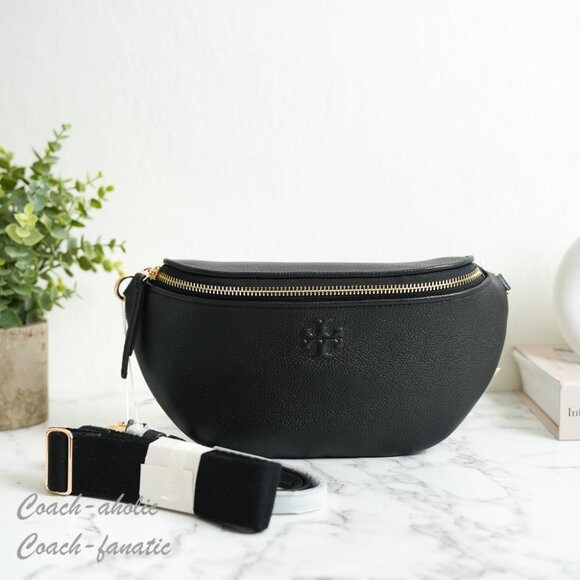 NWT Tory Burch Thea Black Pebbled Leather Belt Bag Fanny Pack 165917 - Picture 2 of 8
